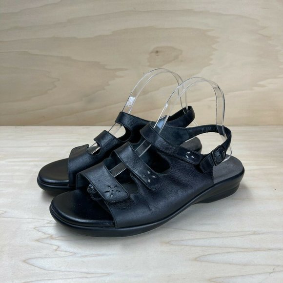 SAS Tripad Comfort Womens Leather Buckle Hook Loop Black Slingback Sandals Sz 9 - Picture 3 of 9